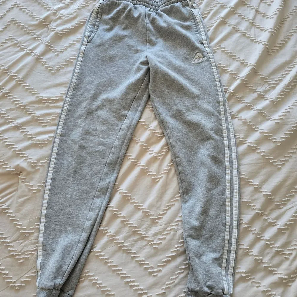 adidas Kids Gray Joggers with White Stripes